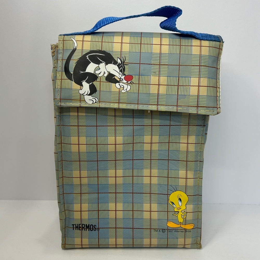 Vintage 1997 Thermos Looney Tunes Sylvester Tweety Plaid Soft Lunch Bag